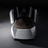 Tesla Roadster, portes ouvertes vers le haut, vue plongeante | Tesla Tesla Roadster blanc vu de haut, les deux portes levées